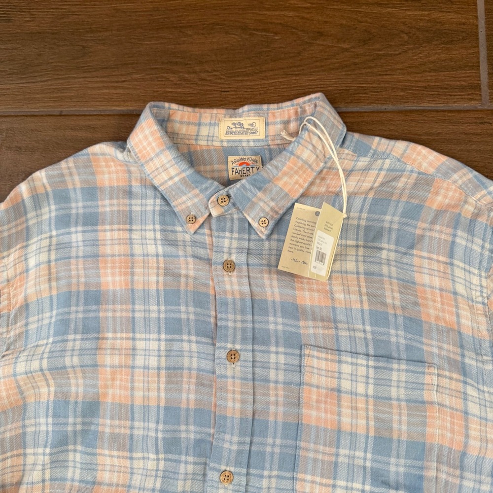 Faherty Brand The Breeze Shirt Mens XXL Coral River Plaid Linen Tencel Blend NWT